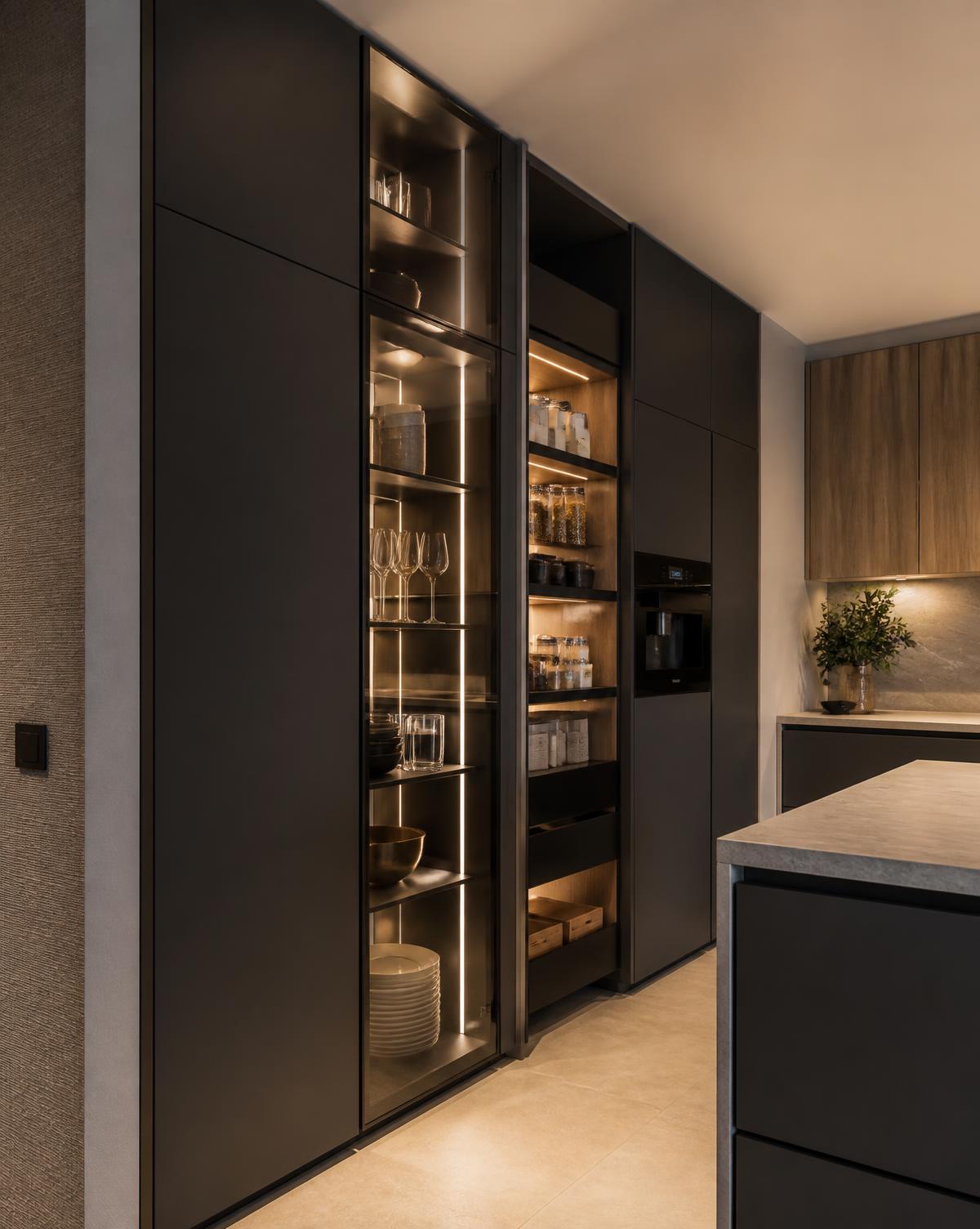 Colonnes de rangement anthracite avec éclairage intégré